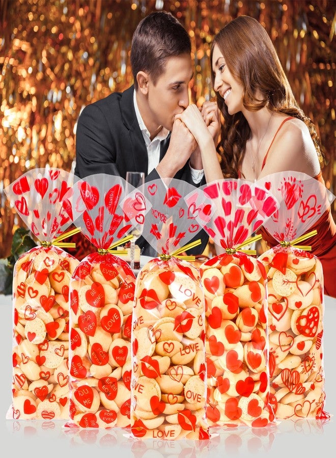 Konsait 100 Pcs Valentine Cellophane Treat Bags with Golden Twist Ties 5 Style Clear Treat Bags for Valentines Day Wedding Birthday Party Favor Supplies - Image 5